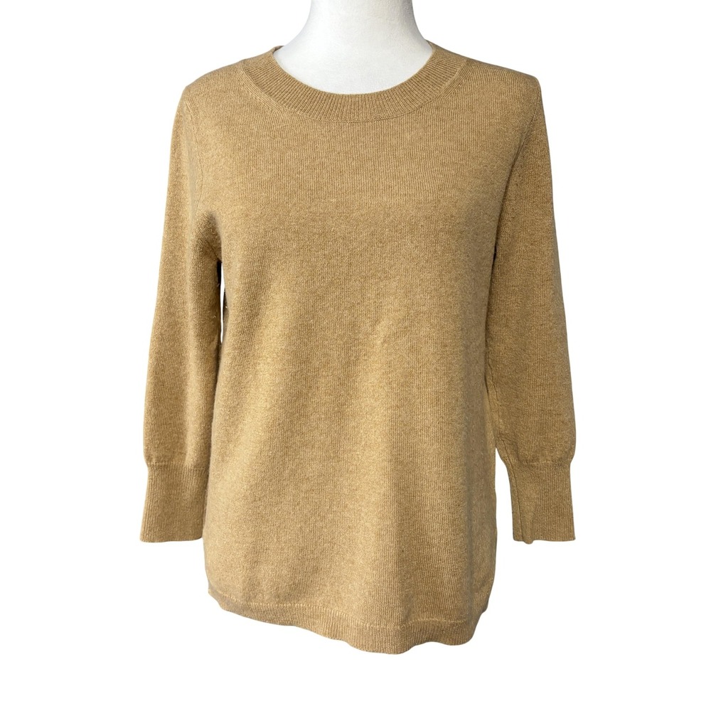J.Crew Sweater Womens S Brown 100% Cashmere Crew Neck 3/4 Sleeve Knit Pullover